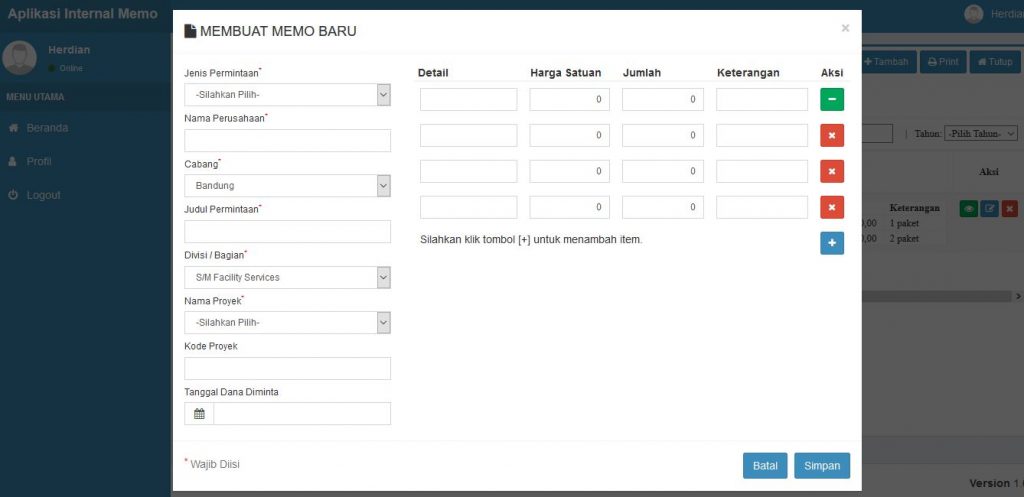 Aplikasi E-Procurement Internal Memo Basis Web V.1.0