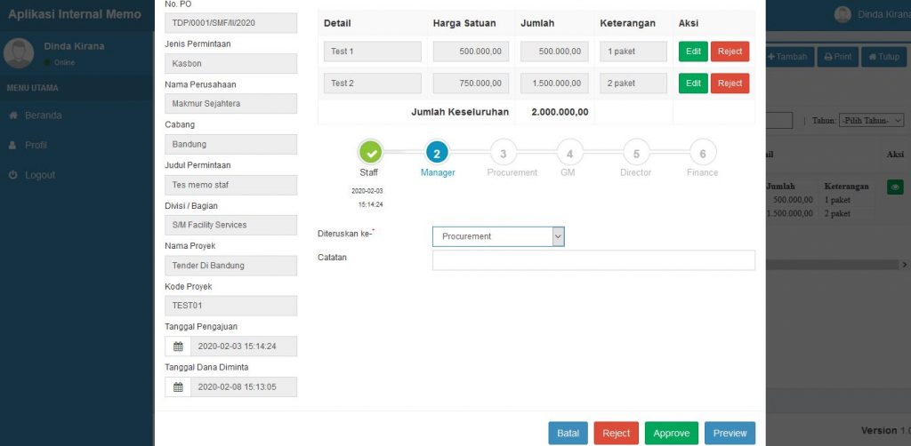 Aplikasi E-Procurement Internal Memo Basis Web V.1.0